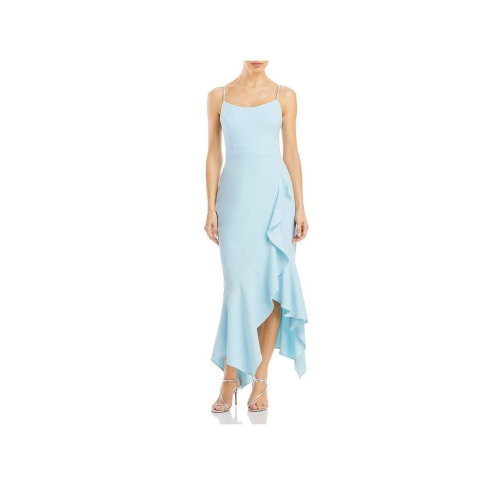 AQUA FORMAL Womens Light Blue Lined Padded Bust Spaghetti Strap Maxi Dress 4